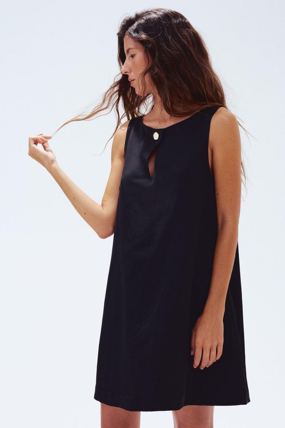 Sleeveless A-Line Mini Dress with Boat Neckline - Image 1