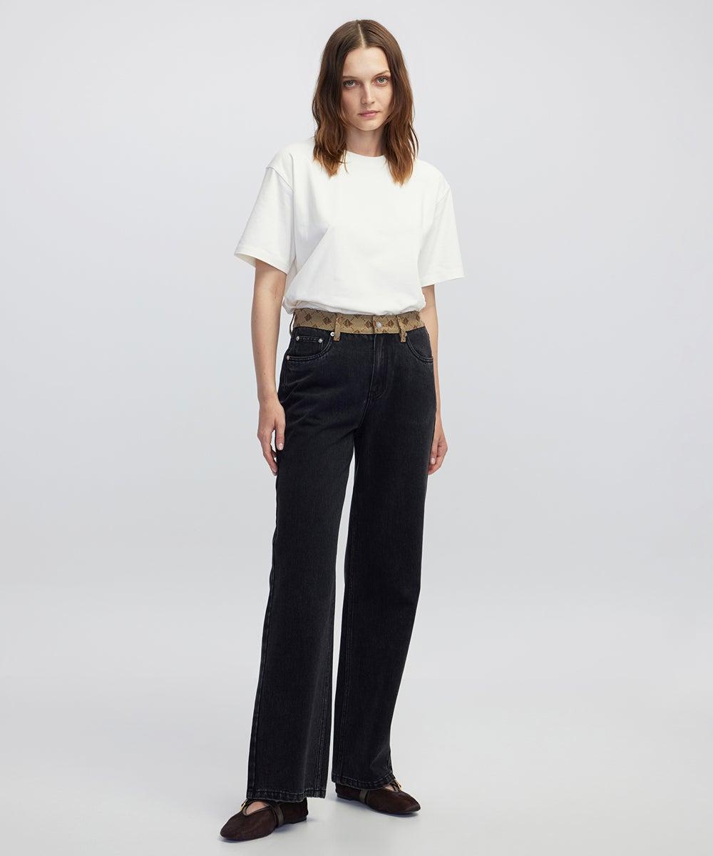 Wide Leg Monogram Jacquard Jeans - Image 1