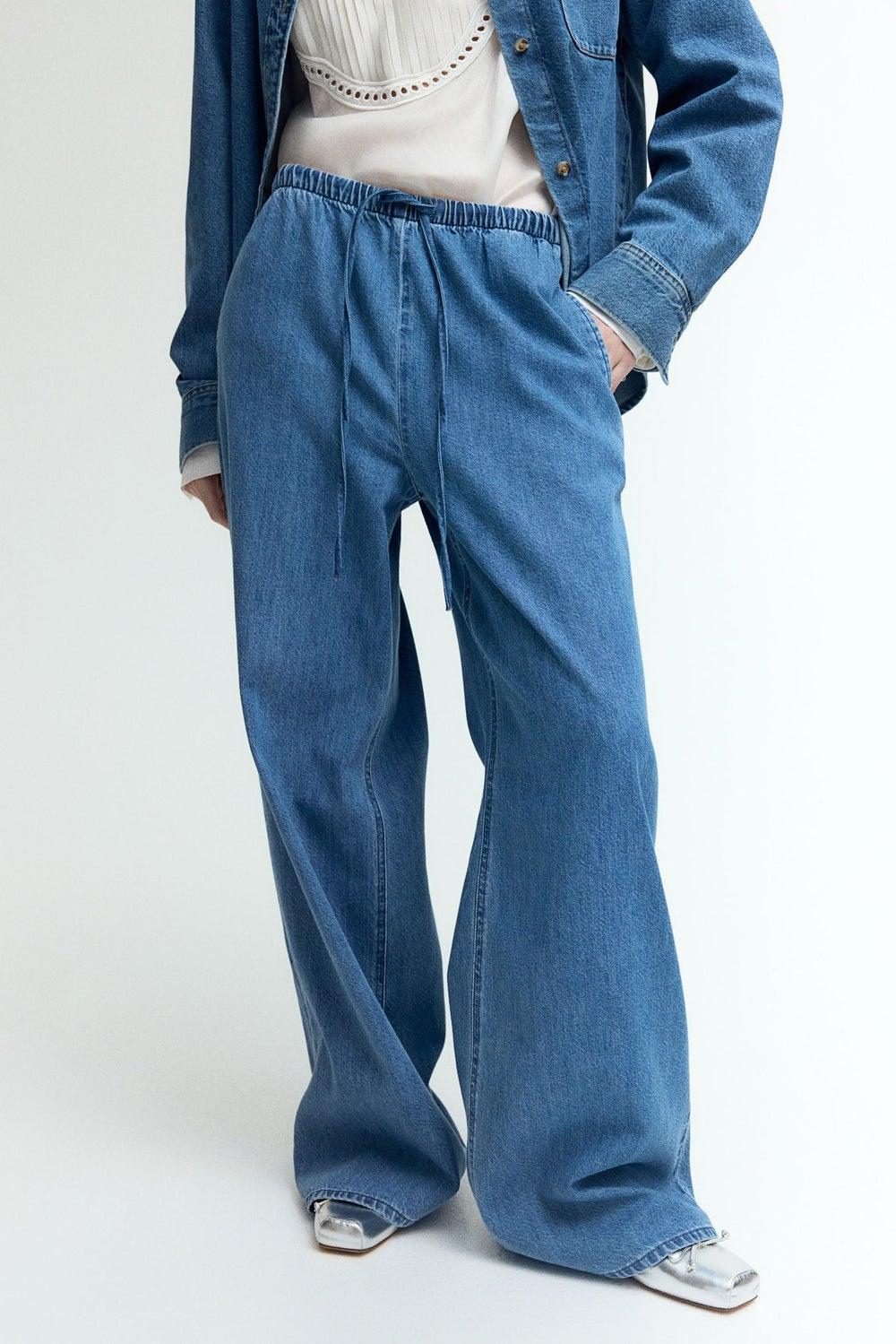 Feather Soft Denim Drawstring Trousers - Image 1