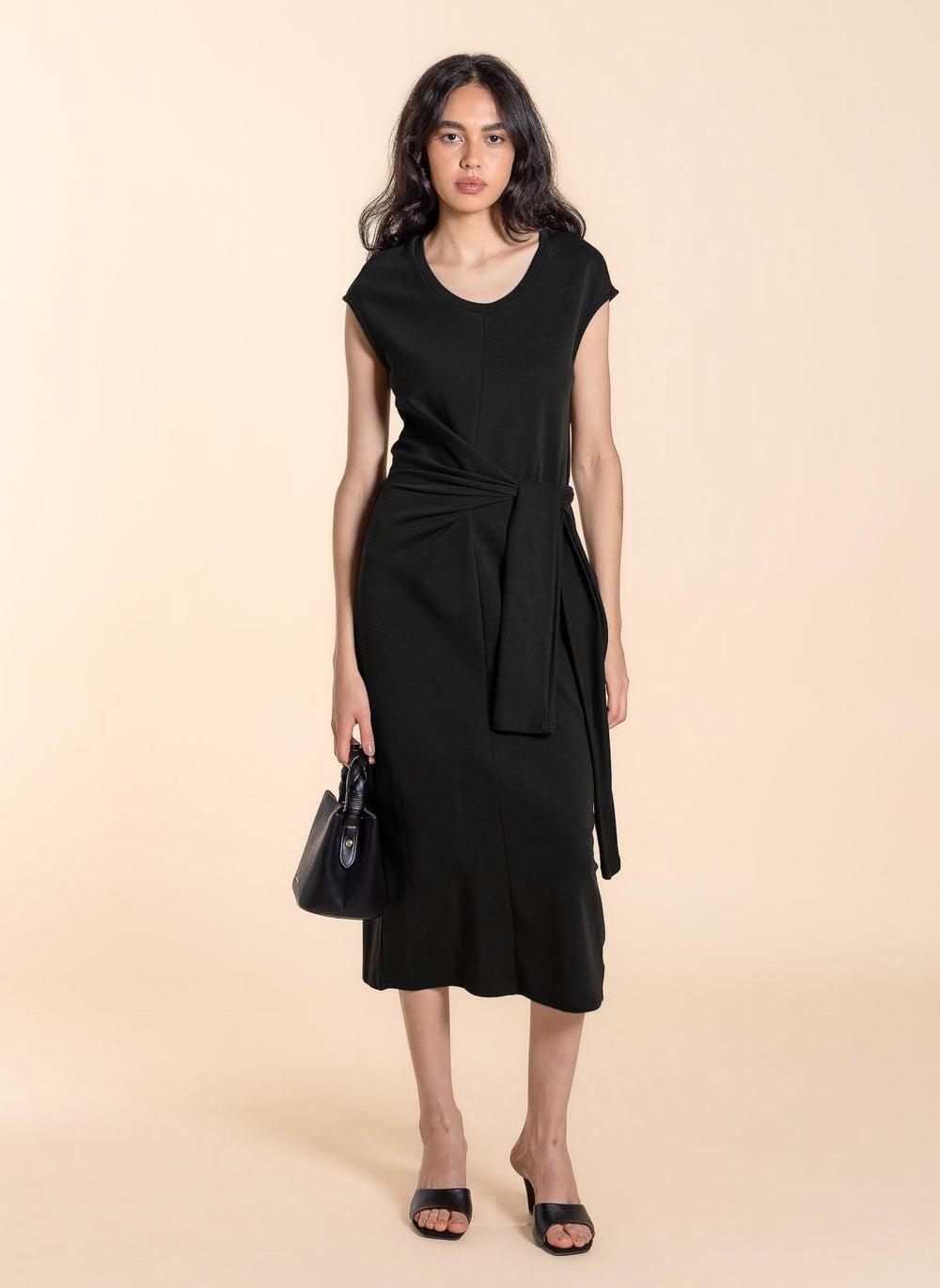 Wasit Tie Midi Dress with Adjustable Waist - Image 1