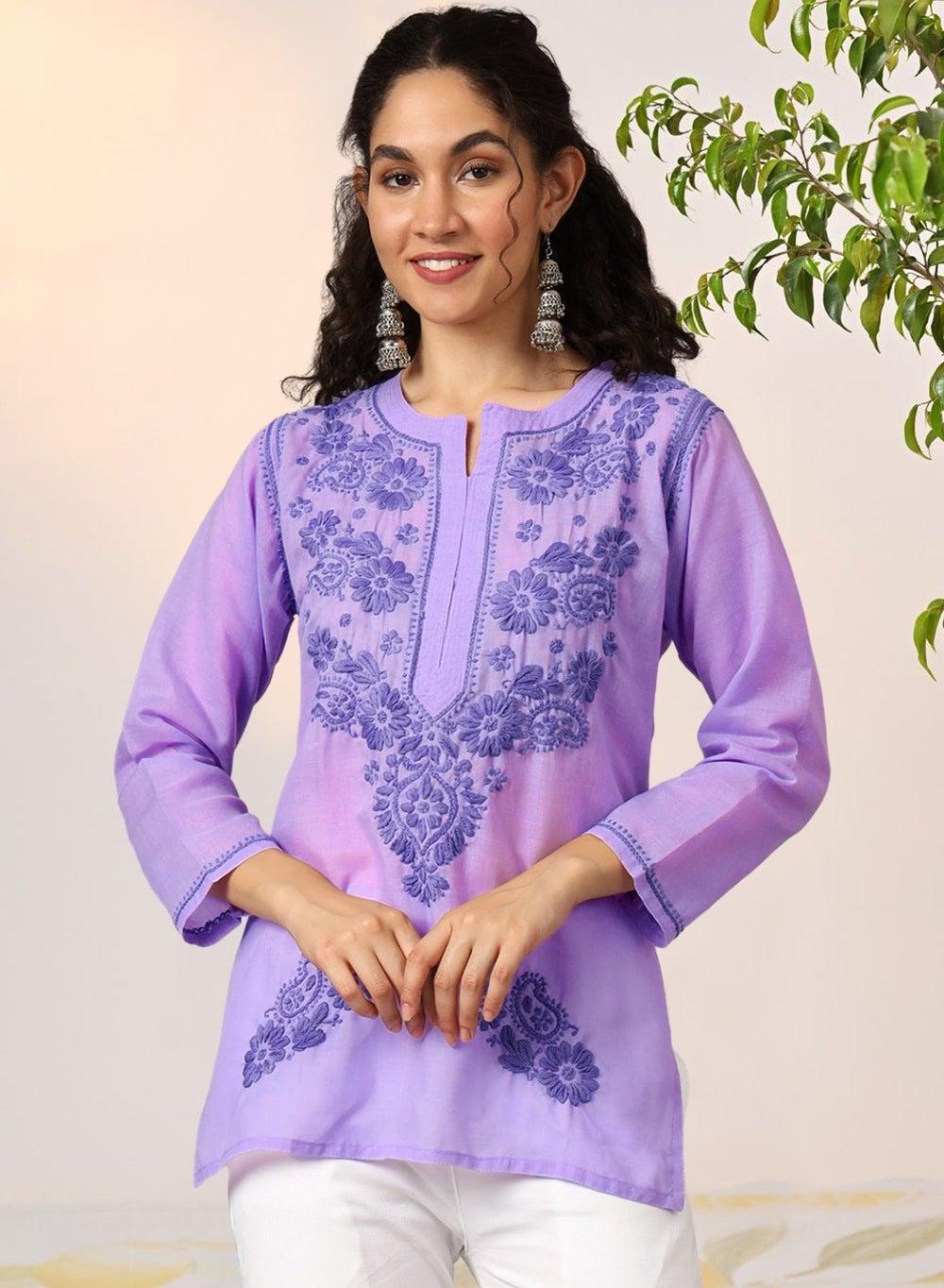 Hand Embroidered Chikankari Cotton Kurti AL3405 - Image 1