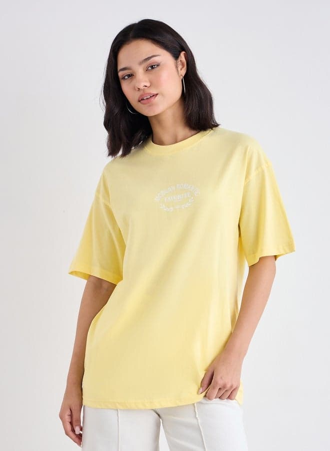 Styli Slogan Print Oversized Short Sleeve T-Shirt - Image 1