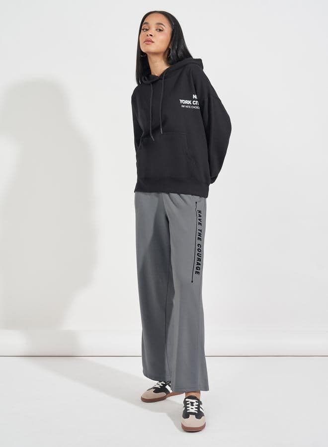 Slogan Print High Rise Wide Leg Joggers - Image 1