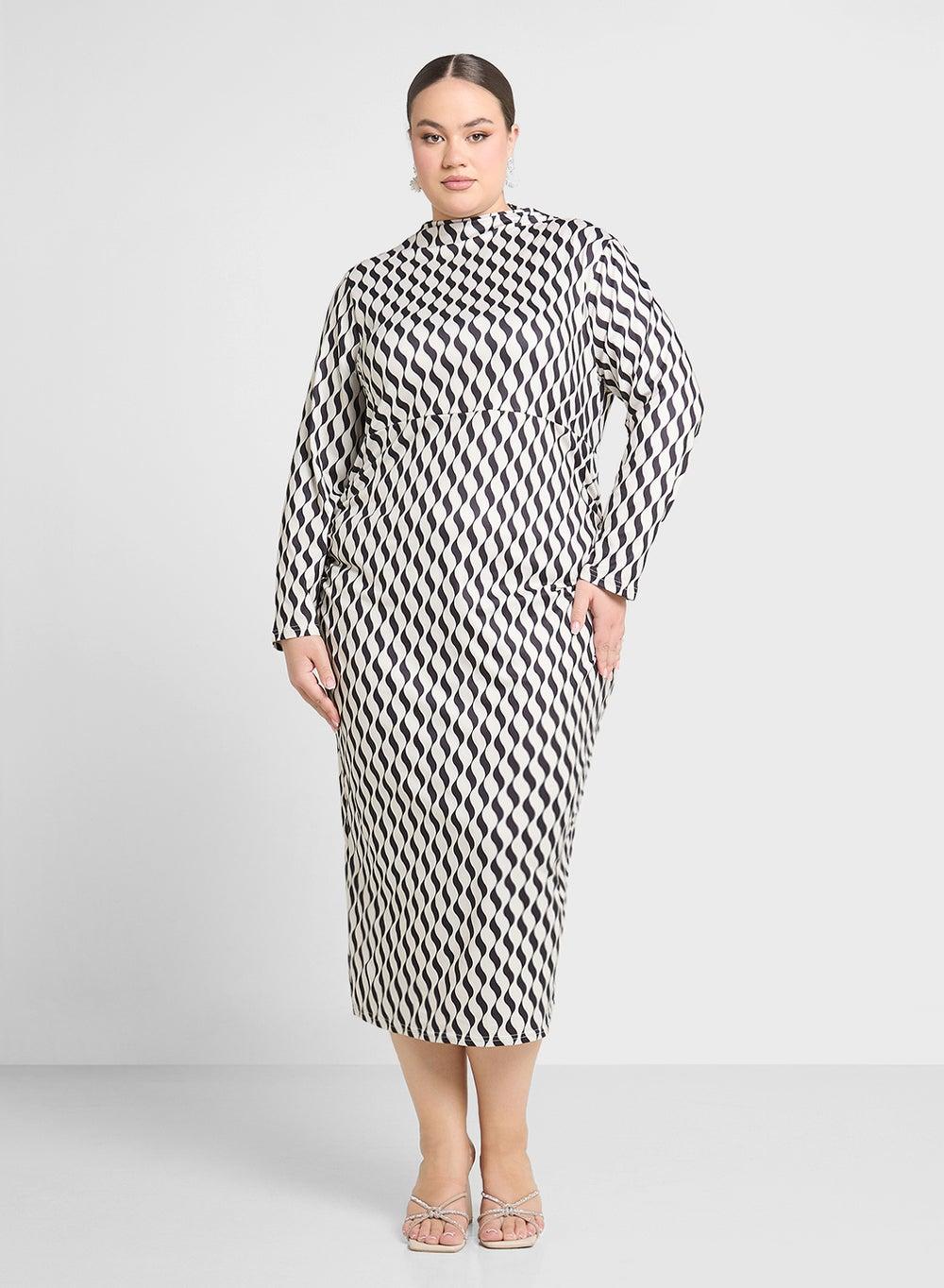 Black and White Geometric Print Midi Dress - Image 1