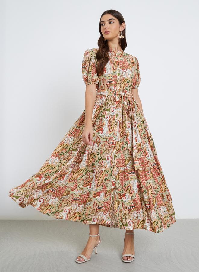 Styli Paisley Print Tiered Maxi Dress - Image 1
