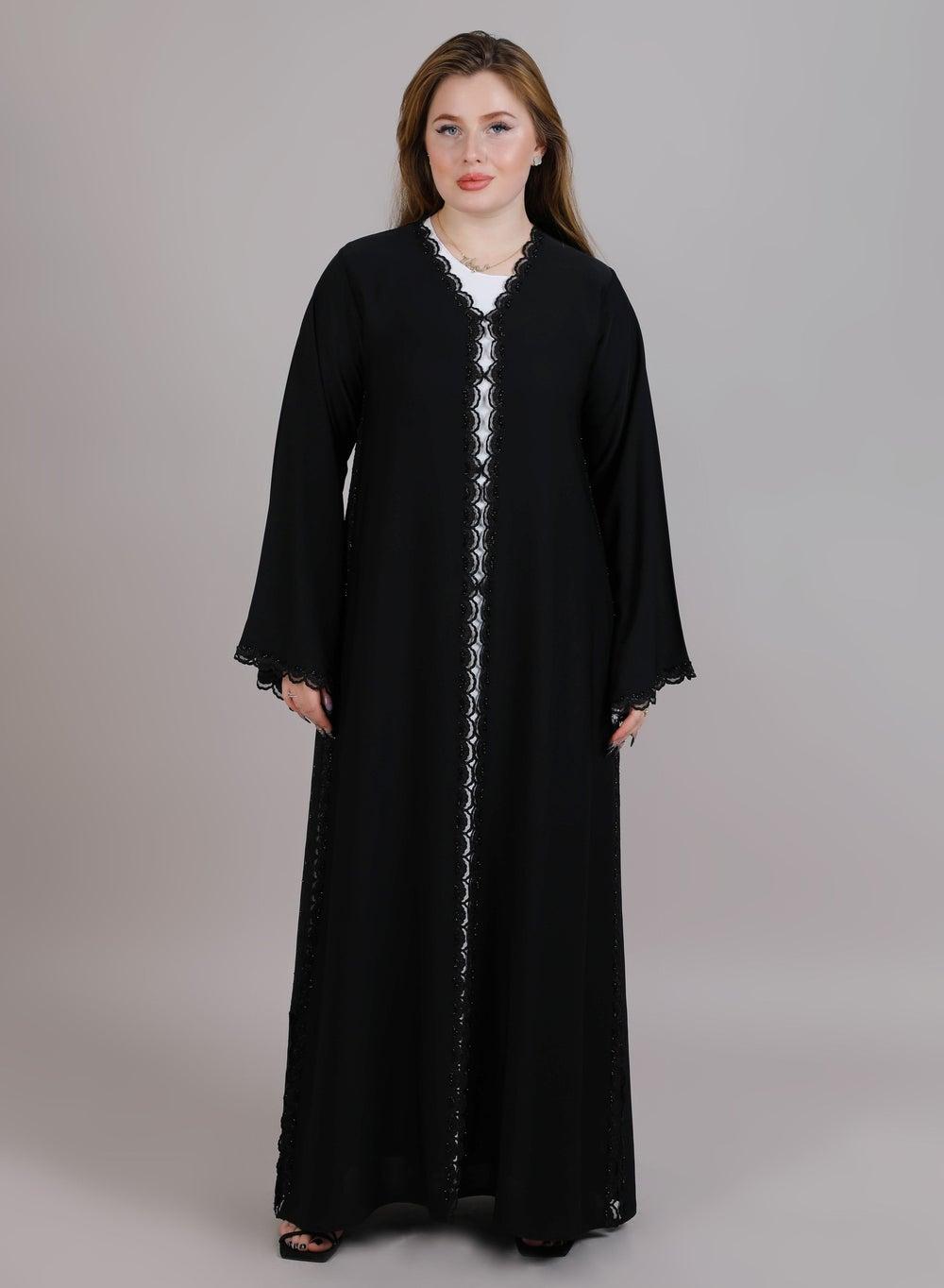 MSquare Fashion Black Korean Nida Embroidered Abaya with Sheila - Image 1