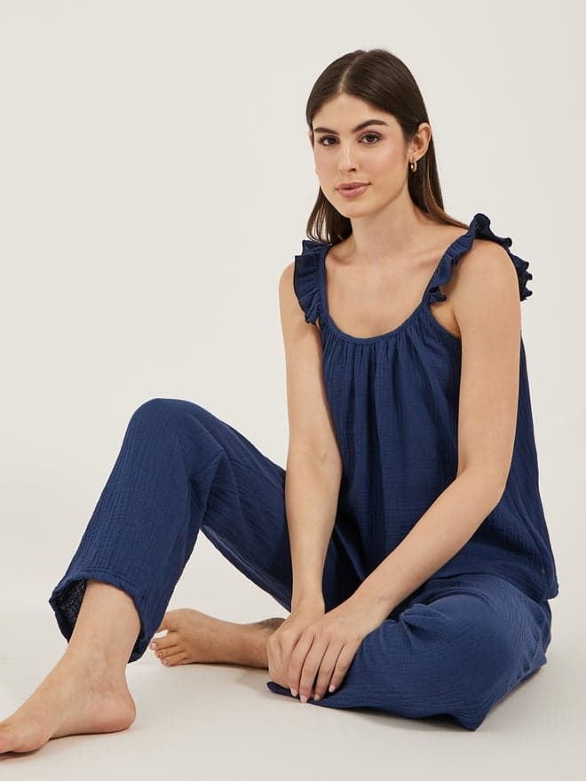 Unwind Cotton Gauze Ruffle Cami Pyjama Set - Image 1