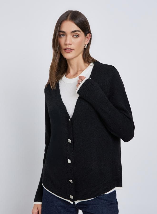 Styli Black Regular Fit Buttoned Knit Cardigan - Image 1