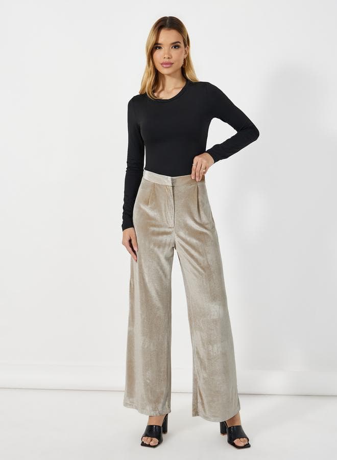 Velvet Look Wide Leg High Rise Pants - Image 1