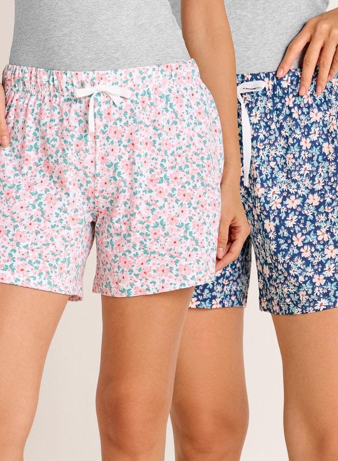 Set of 2 Floral Print Nightwear Shorts - Image 1