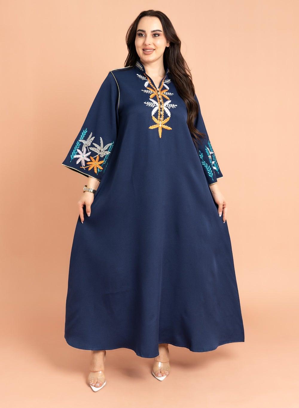 Blue Solid Embroidery Elegant Jalabiya - Image 1