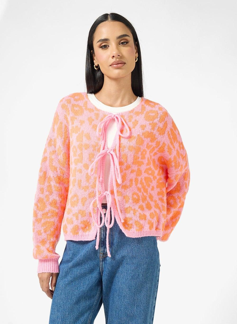 Leopard Print Bow Detail Cardigan - Image 1