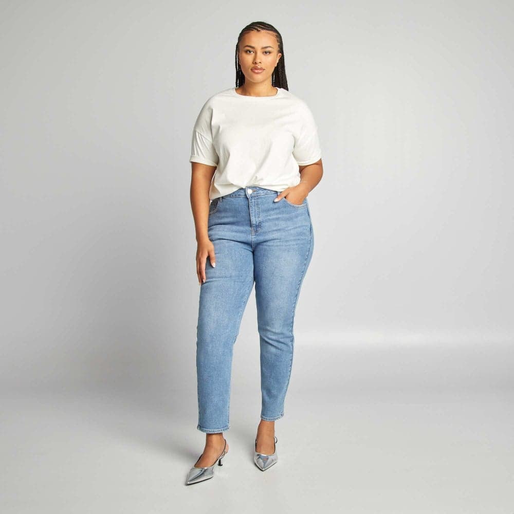 Blue High-Waisted Straight-Cut Jeans - Image 1