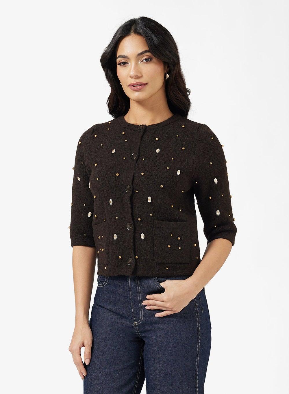Embellished Sweater Top for Polished Everyday Style - Image 1
