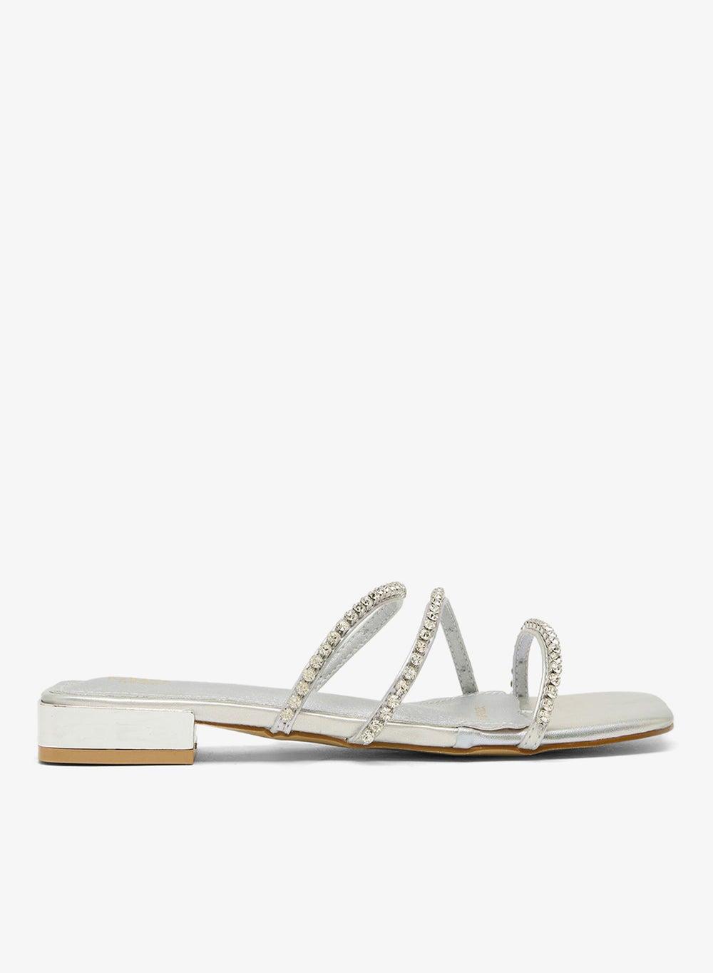 Rhinestone Strap Embellished Flat Sandals - Image 1