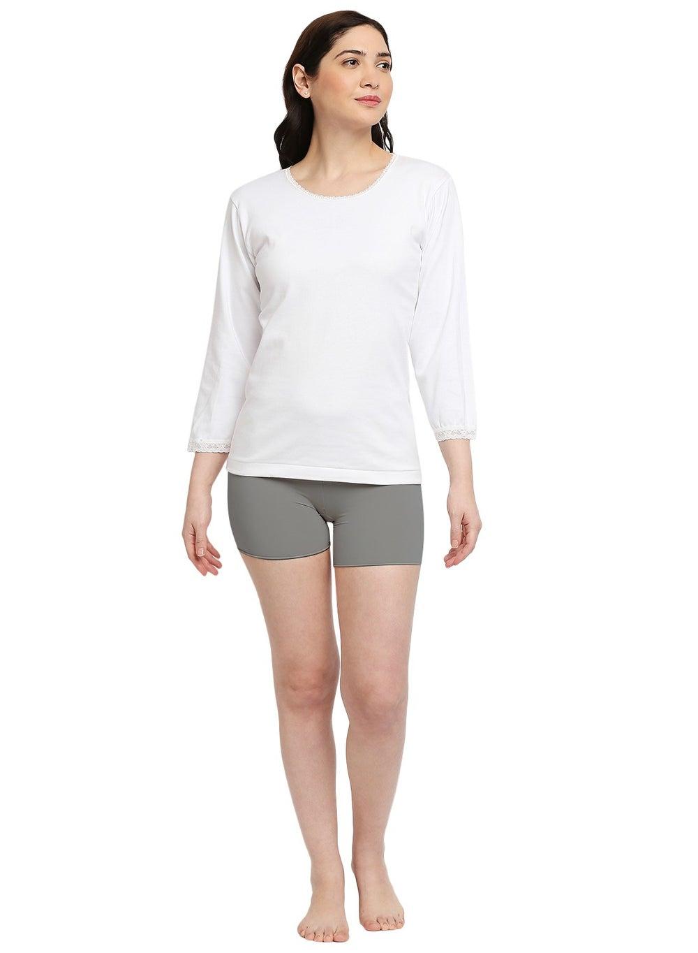Women's Cotton Round Neck Thermal Undershirt, White - Image 1