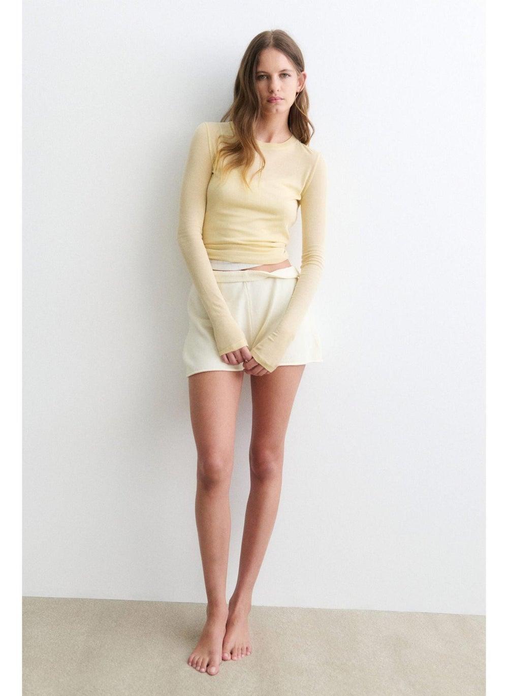 Knitted Shorts with Ribbed Waist and Roll Edges - Image 1