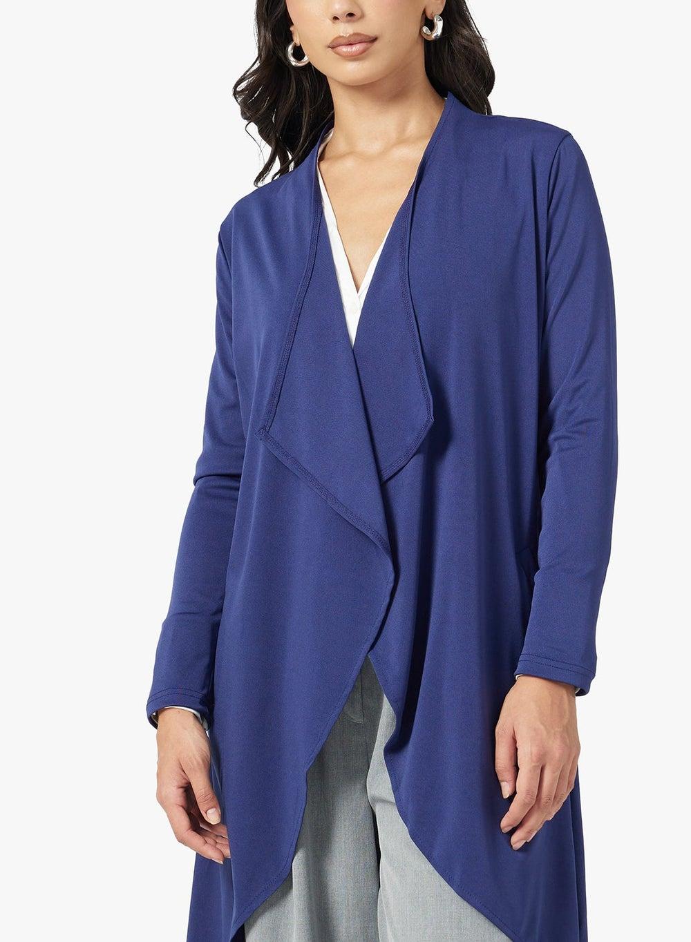 Navy Blue Longline Cardigan with Pockets - Image 1