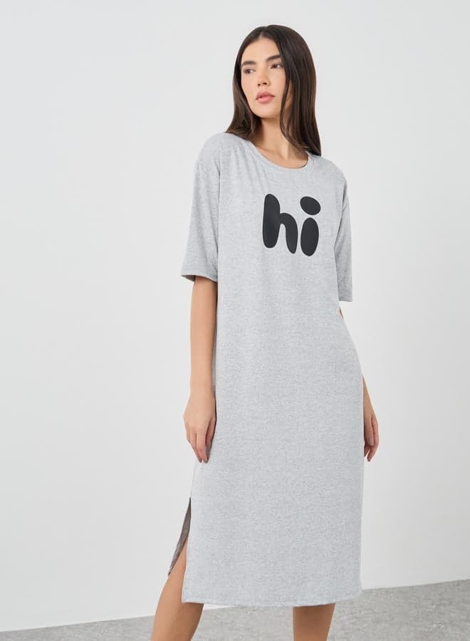 Take Two Graphic Print Side Slit Short Sleeve Nightdress - Image 1