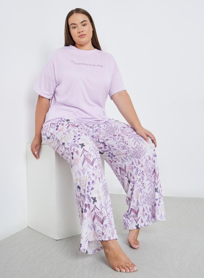 Styli Plus Lilac Manifesting Slogan Pyjama Set - Image 1