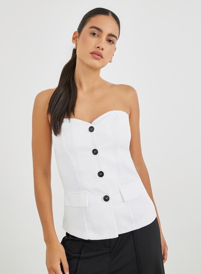 Front Button Sweetheart Bandeau Neck Top - Image 1