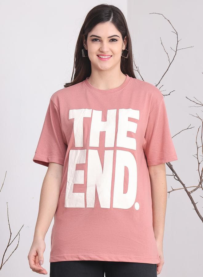 Women Pink Oversized Graphic Print T-Shirt - Image 1