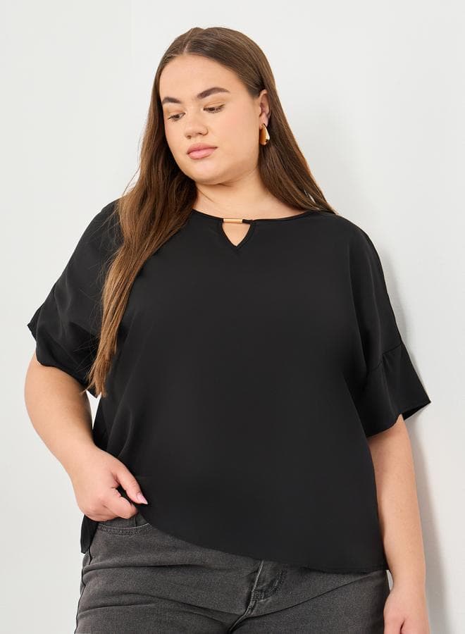 Plus Black Blouse with Keyhole Neck - Image 1