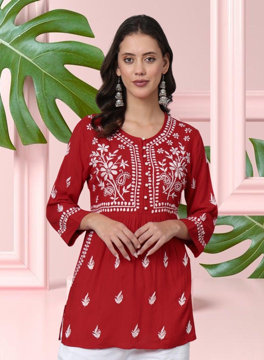 Hand Embroidered Chikankari Rayon Kurti AL3696 - Image 1