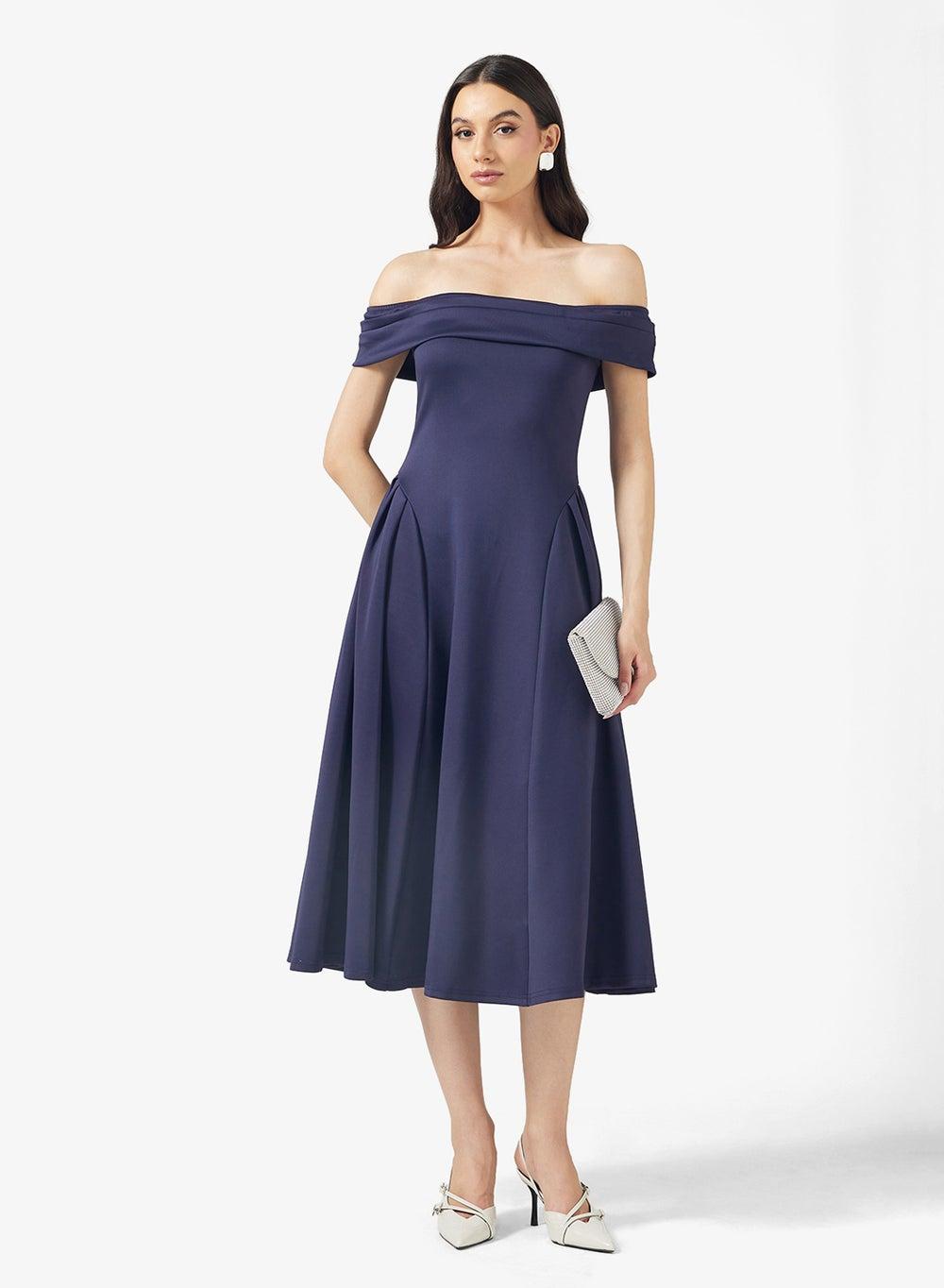 Off Shoulder Ruched Midi Dress - Image 1