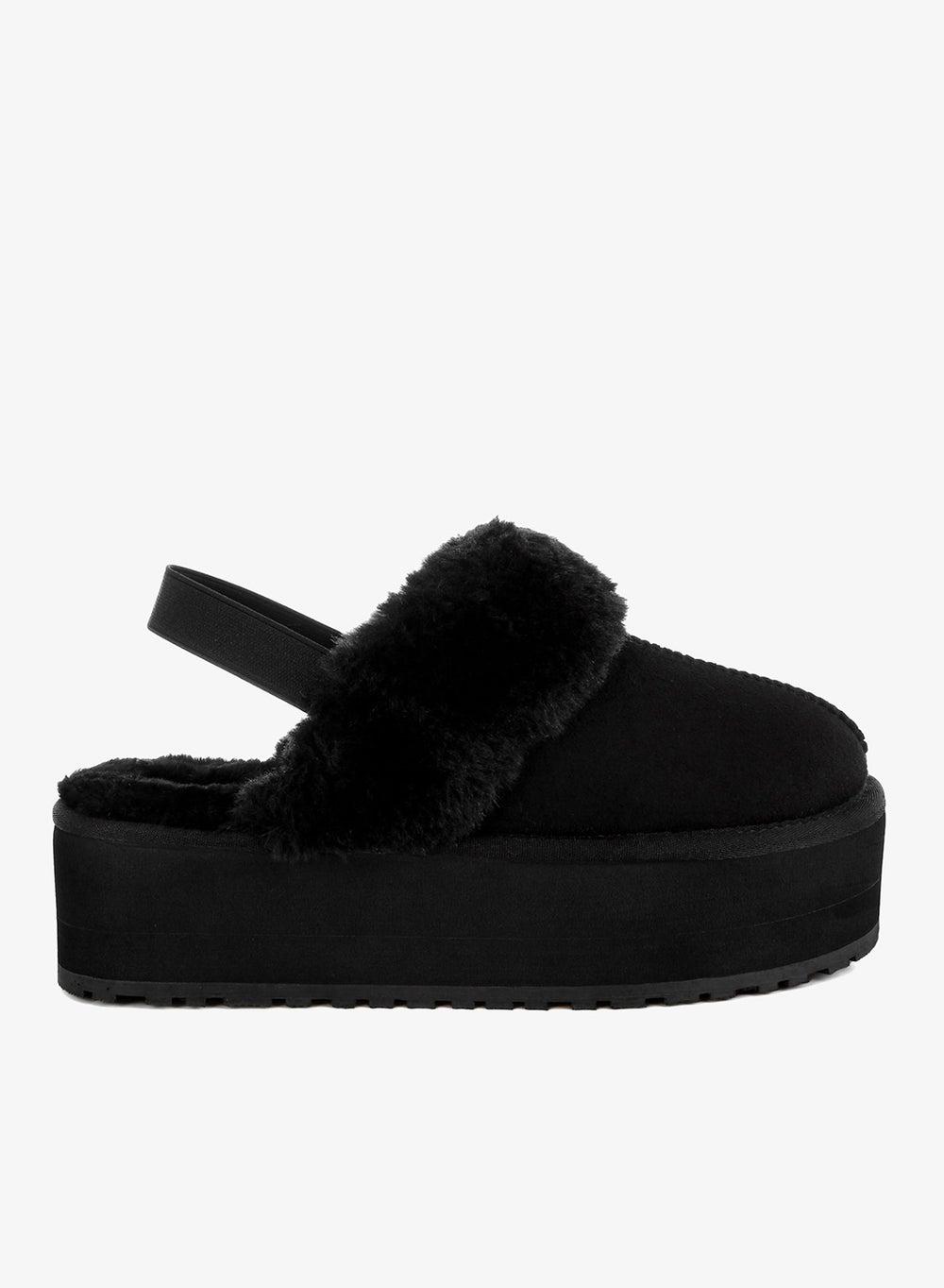 Black Faux Fur Trim Platform Classic Slingback - Image 1
