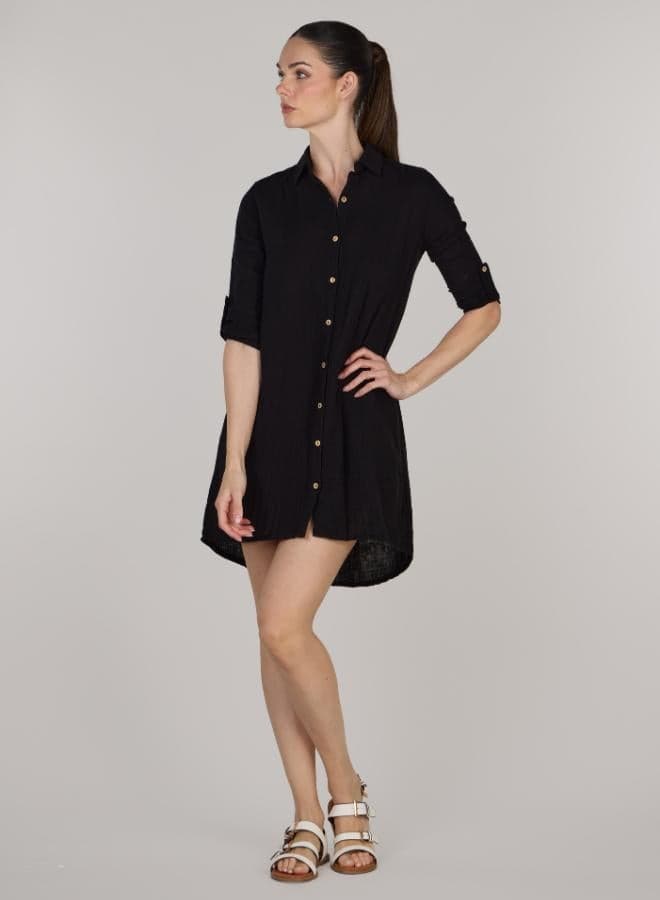 Soft Cotton Shirt Tunic with Asymmetric Hem - Image 1