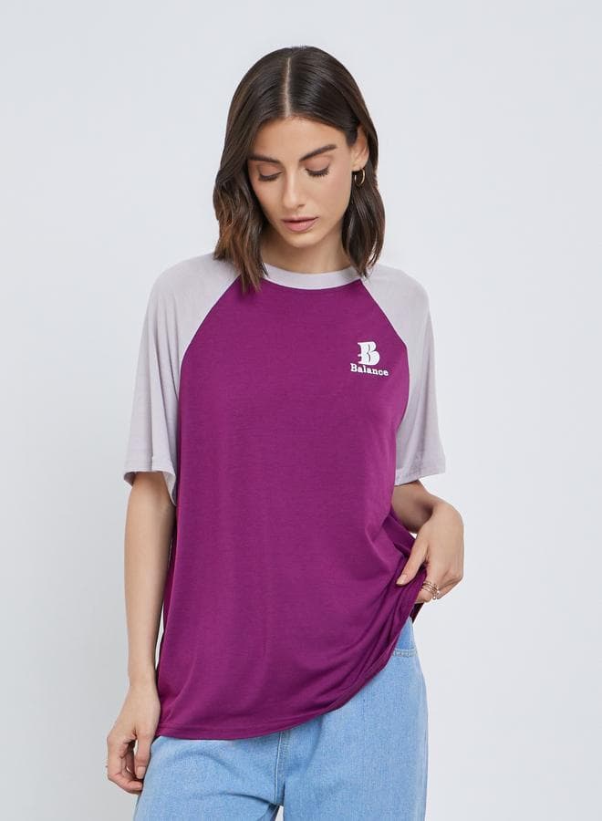 Slogan Print Oversized Raglan Sleeve T-Shirt - Image 1