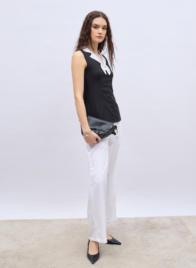 Solid Pleated Tailored Flare Pants with Belt Loops - Image 1