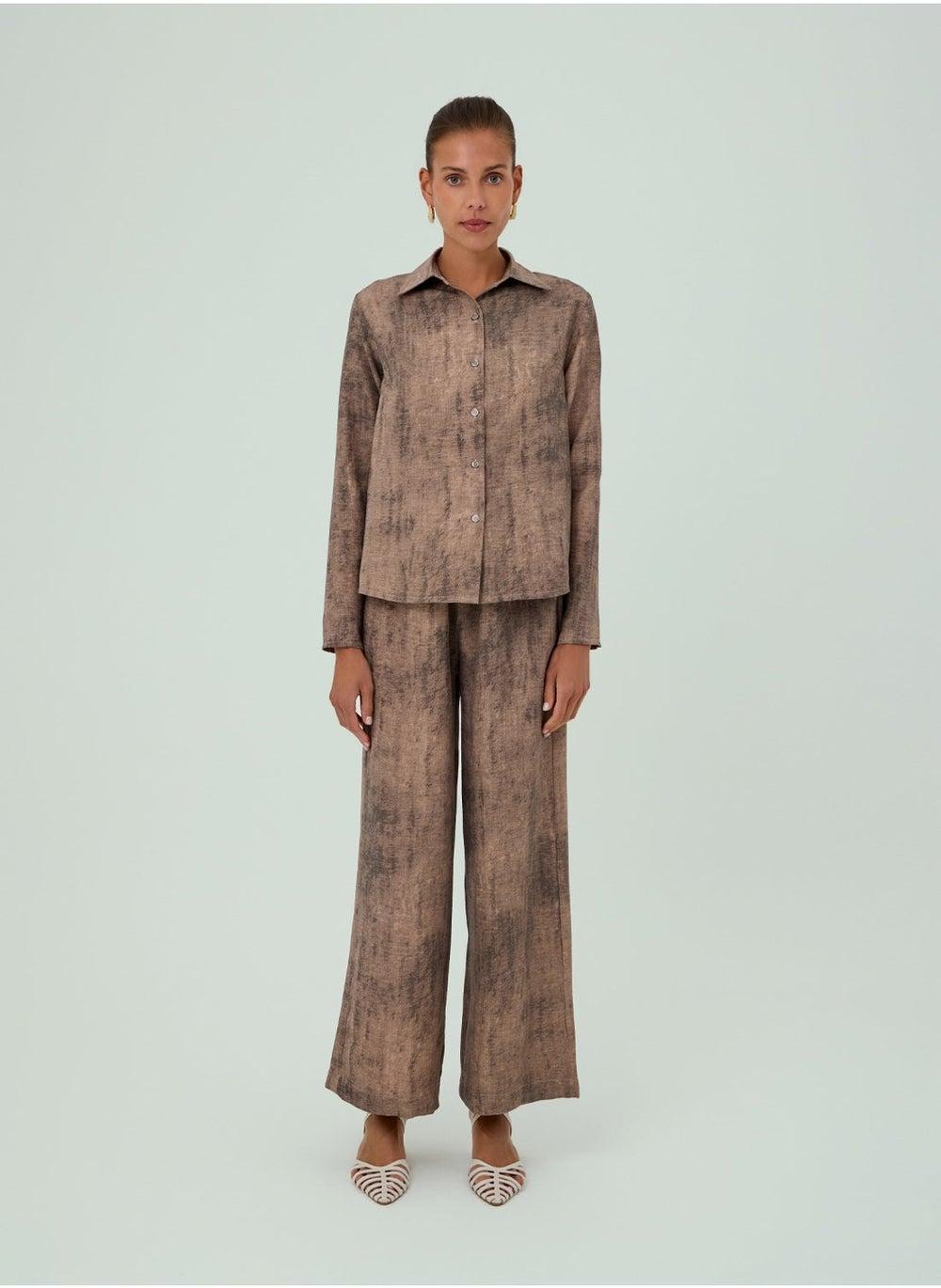 Yasra Brushstroke Relaxed Shirt and Wide-Leg Set - Image 1