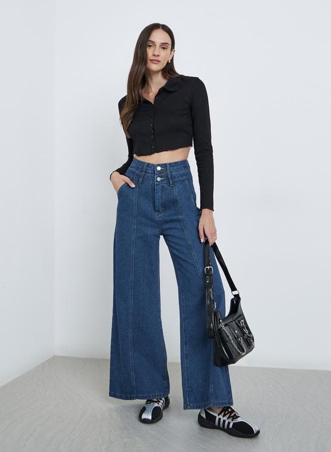 Styli High Rise Wide Leg Jeans with CF Seam Detail - Image 1