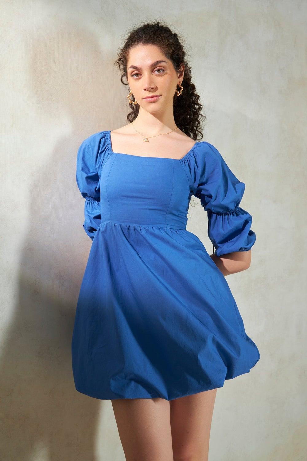 Cobalt Mini Dress with Square Neckline - Image 1