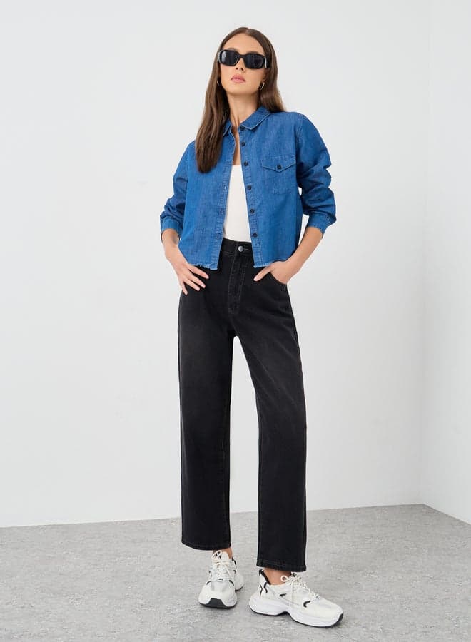 Solid High Rise Tapered Fit Jeans - Image 1