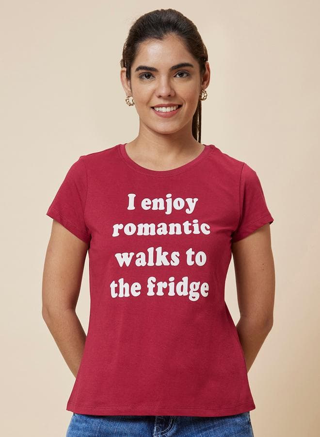 Globus Slogan Print Cotton Round Neck T-Shirt - Image 1
