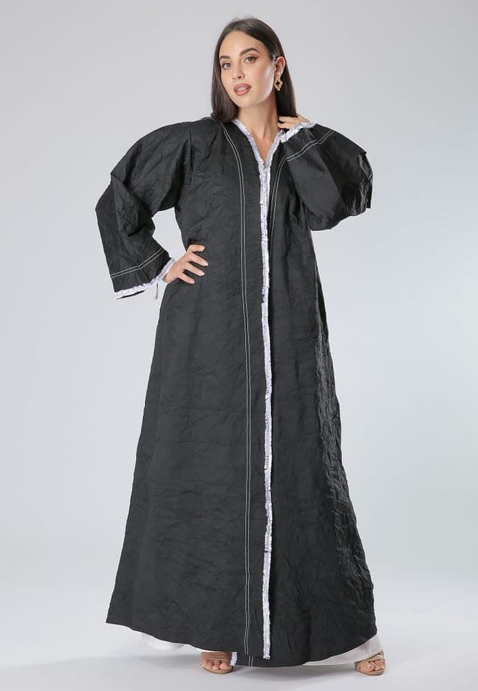 Trimmed Lace Abaya with Elegant Lace Detailing - Image 1