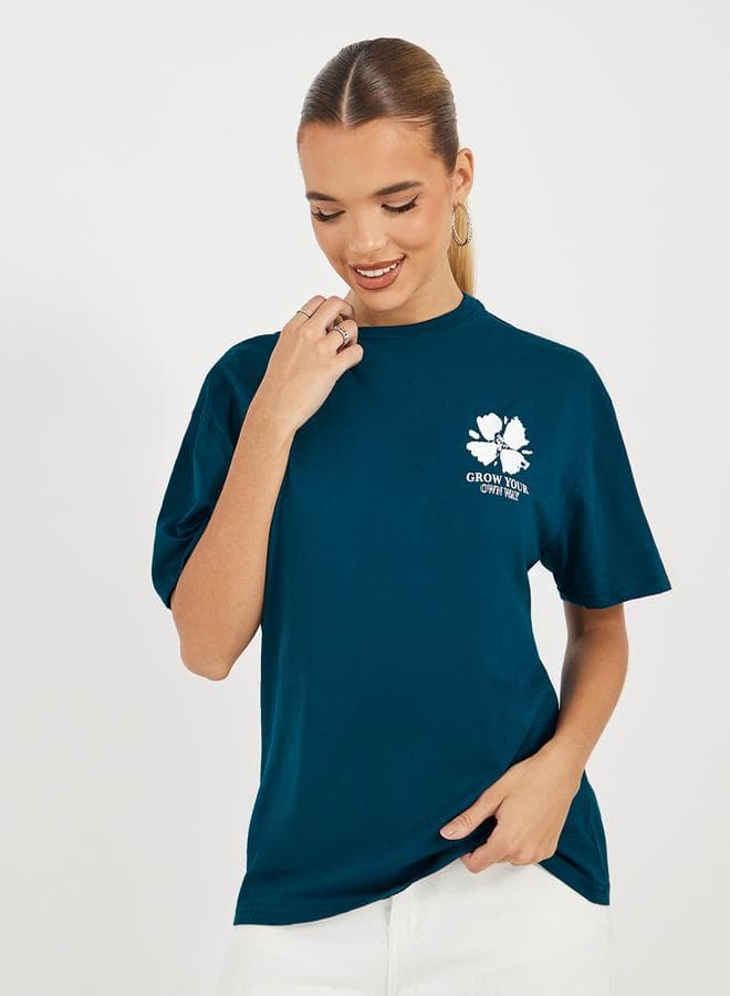 Styli Slogan Graphic Print Oversized Short Sleeve T-Shirt - Image 1