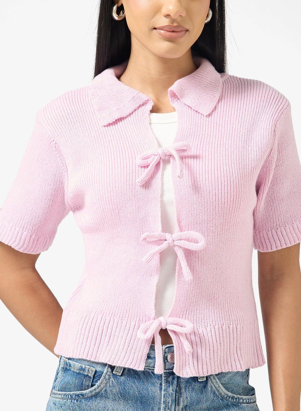 Fine Knit Bow Tie Detail Cardigan - Image 1