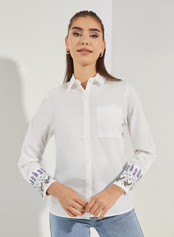 Embroidery Detail Cuffed Long Sleeve Shirt - Image 1