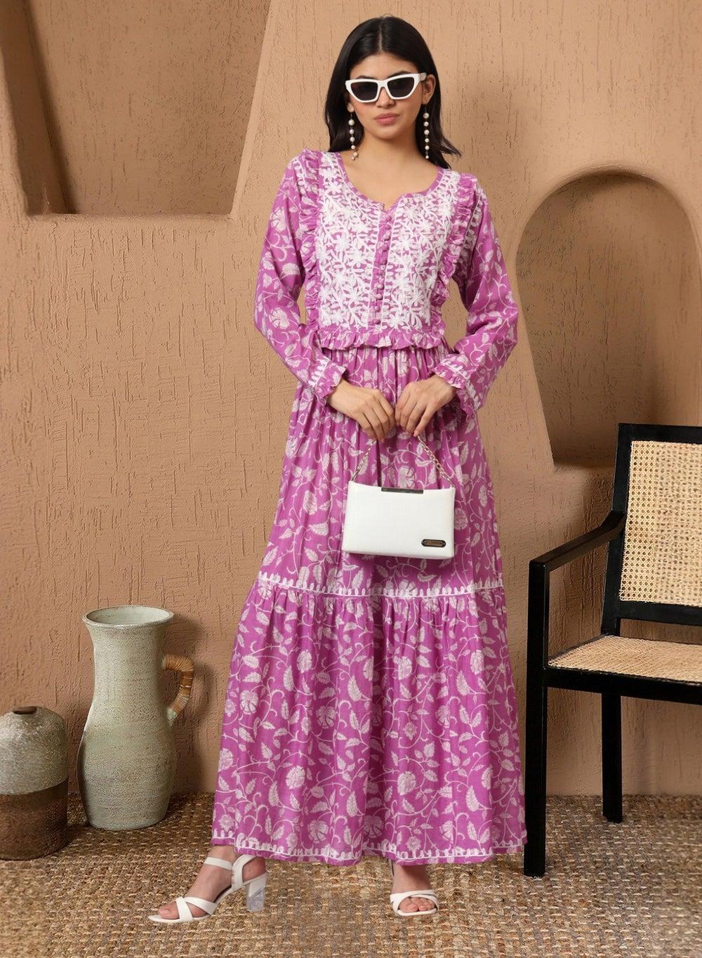 Hand Embroidered Chikankari Mulmul Cotton Jalabiya AL3941 - Image 1