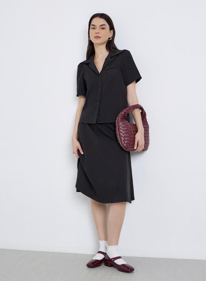 Women Solid Collared Shirt and Skirt Co-Ord Set - Image 1