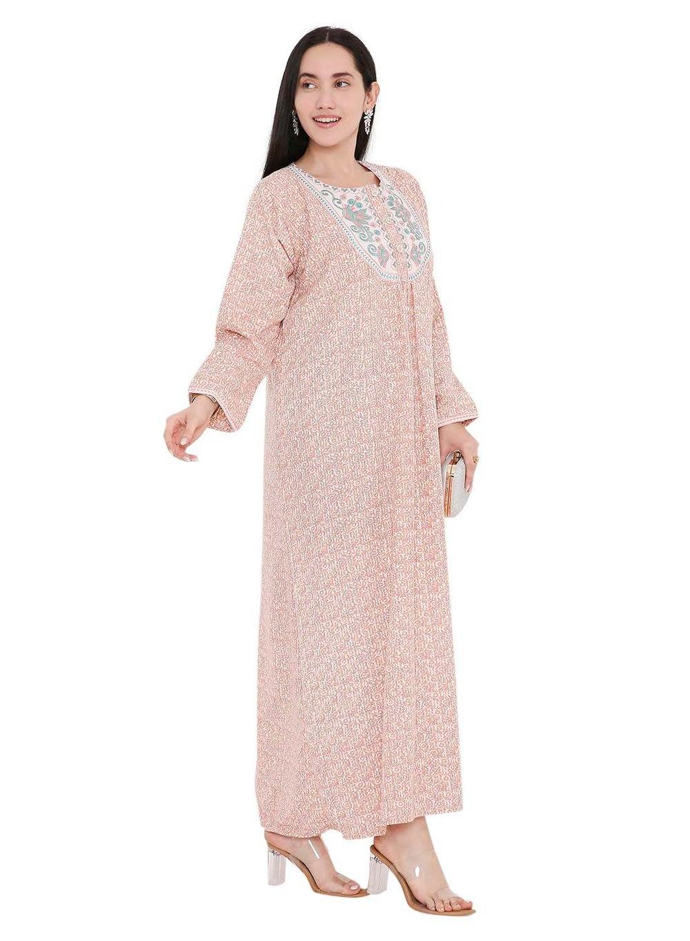 Elegant Farasha Jalabiya with Thread Embroidery and Printed Detail - Image 1