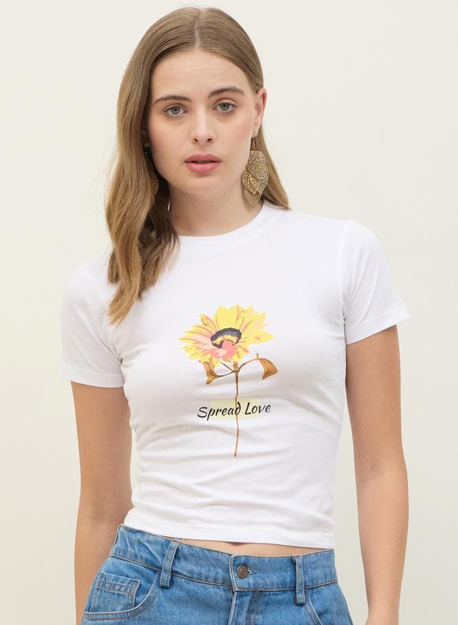 Graphic Print Short Sleeve Fitted Crop T-Shirt - Image 1