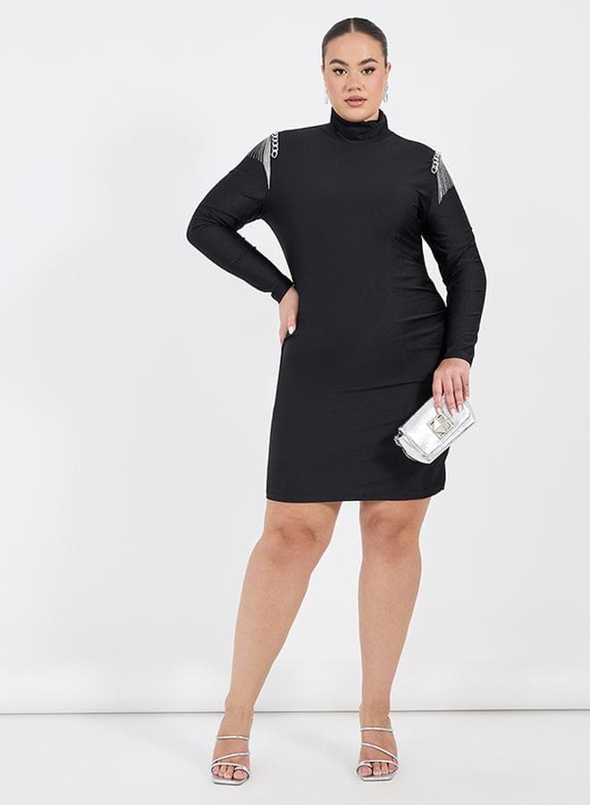 Embellished Turtleneck Mini Dress - Image 1