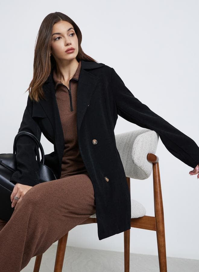 Styli Black Longline Trench Coat - Image 1