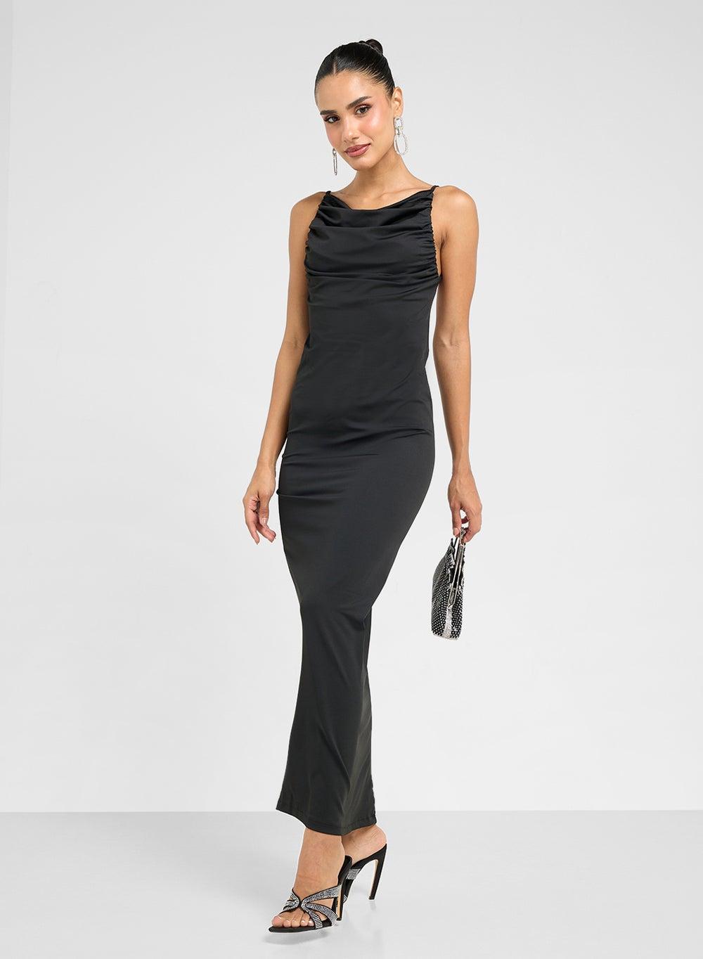 Black Cowl Neck Floor-Length Gown - Image 1