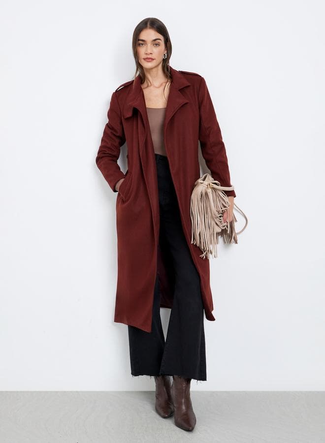 Styli Rust Belted Regular Fit Trench Wool Coat - Image 1